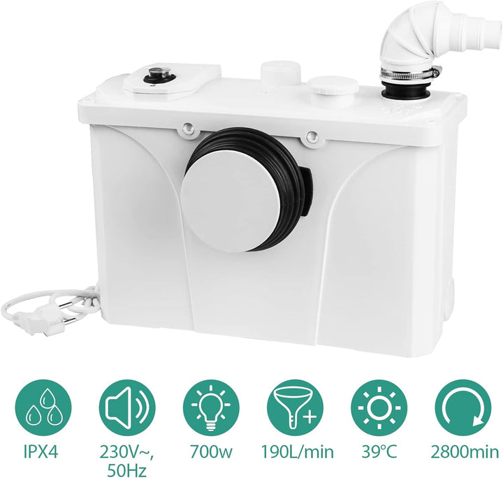 SWANEW Hebeanlage Fäkalienpumpe, 190L/min Schmutzwasserpumpen 700W, Sehr Leise Abwasserpumpe 4 in 1