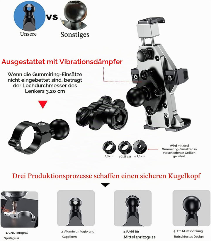 Kewig Anti-Diebstahl Wasserdicht Motorrad Handyhalterung 15W kabellos mit Vibrationsdämpfer, One-Pus