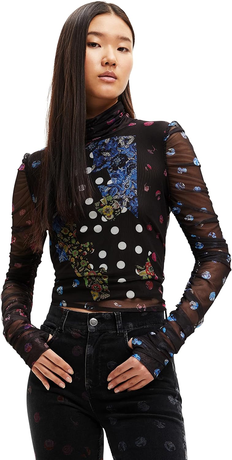 Desigual Damen T-Shirt Long Sleeve T-Shirt XS Schwarz, XS Schwarz