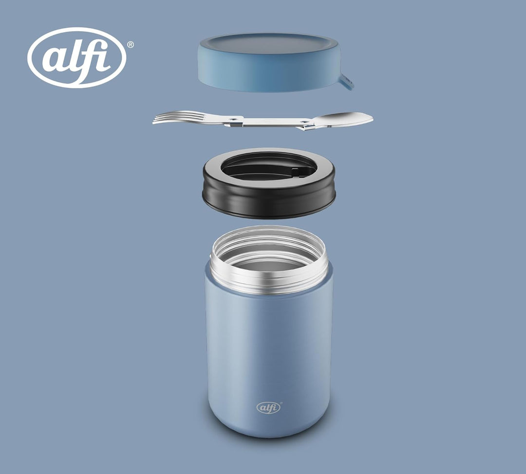 alfi ISO FOOD MUG 350ml, Blau matt, Edelstahl Thermobehälter für Essen, Isolierbehälter für Suppen,