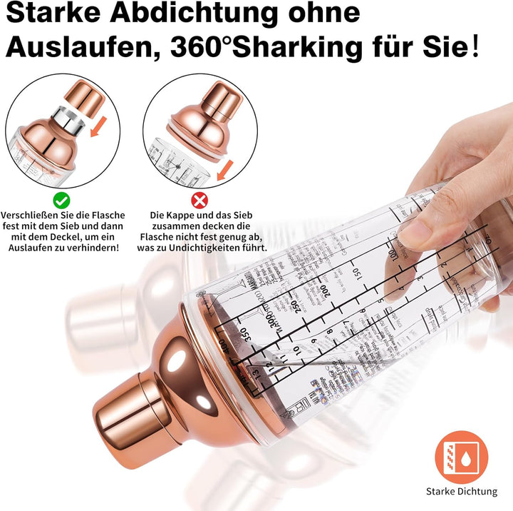 14oz Glas Cocktail Shaker Set, Margarita Mixer Shaker mit eingebautem Sieb und Messbecher & Mischlöf