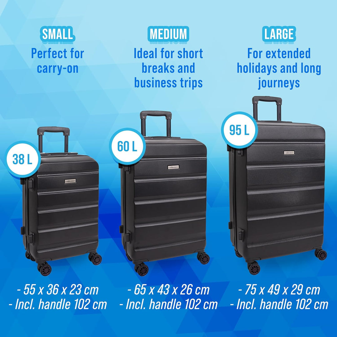 Leonardo® Kofferset 3 teilig | Koffer mit TSA-Schloss | Reisekoffer | Reisetasche mit 4 Doppelten Ro