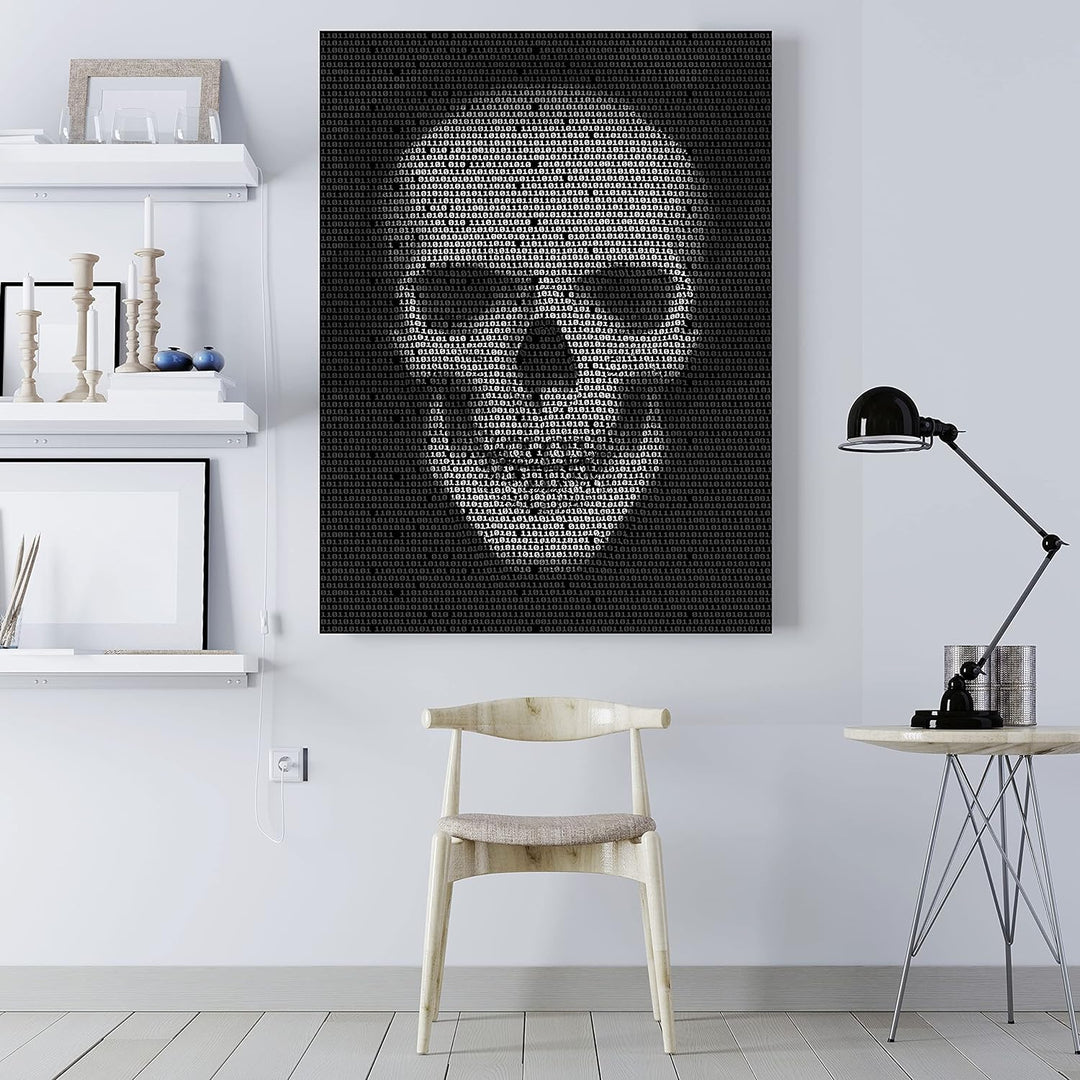 wandmotiv24 Totenkopf Wandbild aus Acrylglas, Grösse 100x75cm, Hochformat, Schädel Binär Code, Schwa
