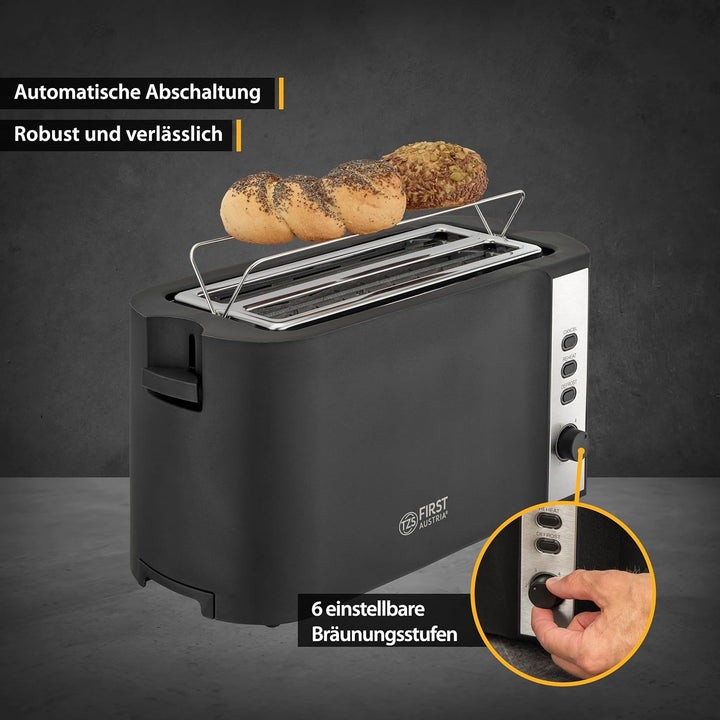 TZS First Austria Toaster | 4 Scheiben Langschlitz | 6 Bräunungsstufen | Auftau- und Aufwärmfunktion