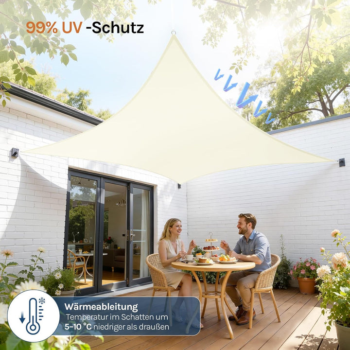 WOLTU Sonnensegel Quadrat 2x2m Creme wasserabweisend Sonnenschutz Polyester Windschutz mit UV Schutz