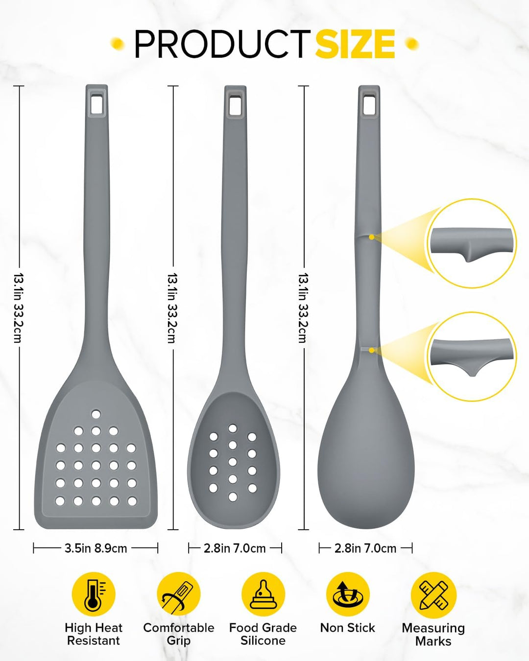 Packung von 4 Silikon Kochgeräte Set, Non-Stick-Festspalten und hitzebeständige Schlitzlöffel mit Rü