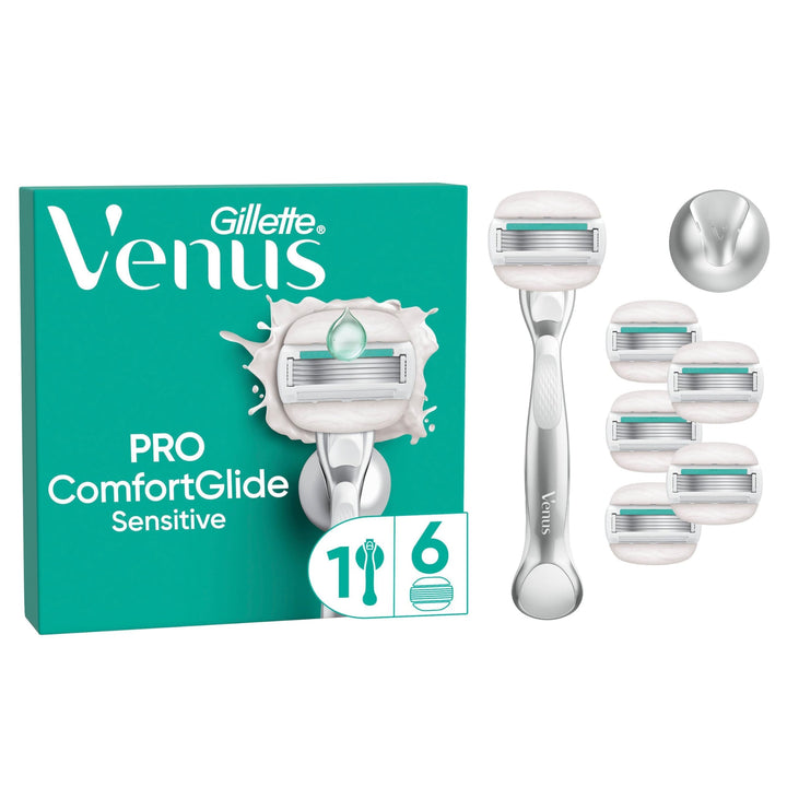 Gillette Venus ComfortGlide 5 Sensitive, Rasierer Damen, 6 Ersatzklingen Rasierer + 6 Klingen + Dusc
