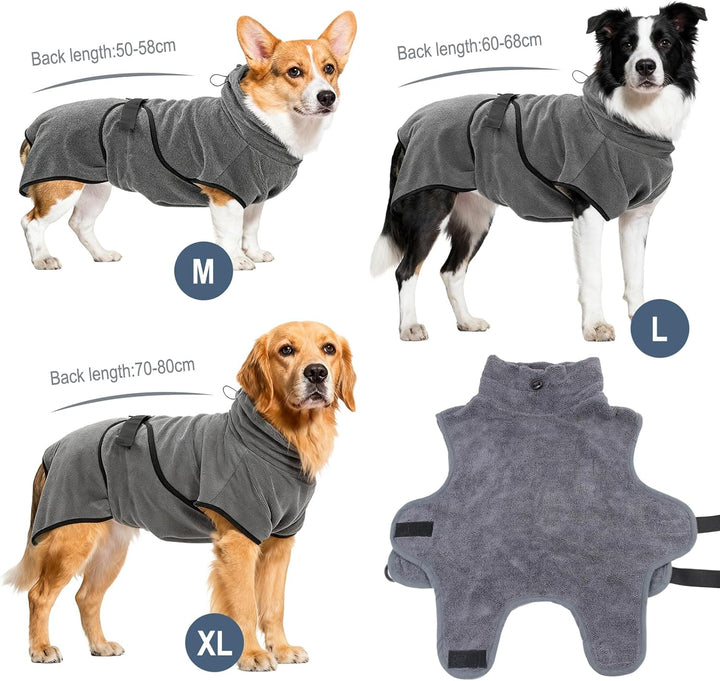 FARYODI Hundebademantel L für Rückenlänge 65cm Hunde, Mikrofaser Hunde Bademantel Badetuch, Saugfähi