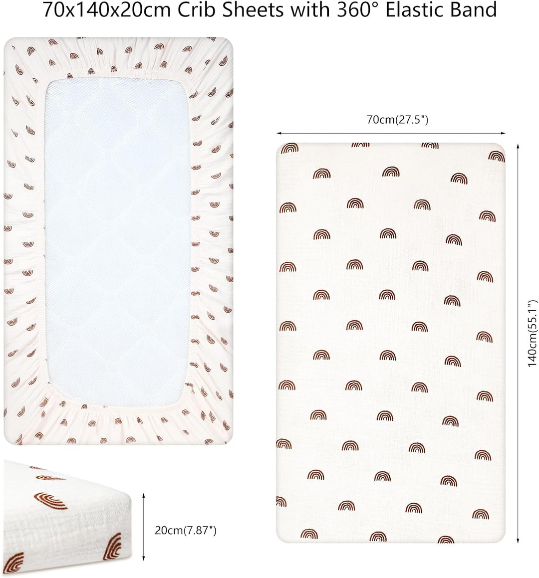 Peepeemax 2 Stück Spannbettlaken 70x140cm, Musselin Baumwolle Spannbettlaken Kinderbett, Spannbettla