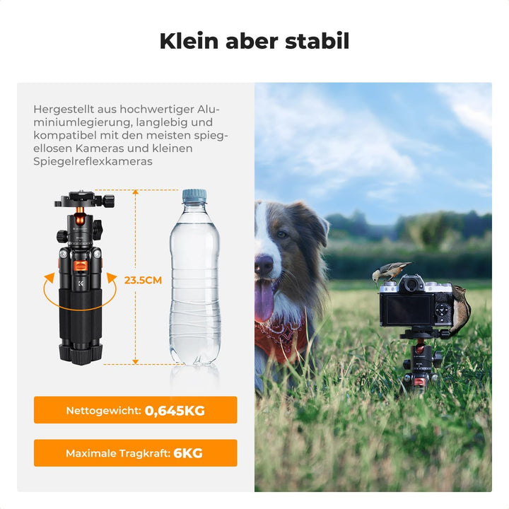 K&amp;F CONCEPT Mini Stativ, 55cm Aluminium Kamera Stativ mit 360° Kugelkopf | Belastung bis zu 6kg, 0,6