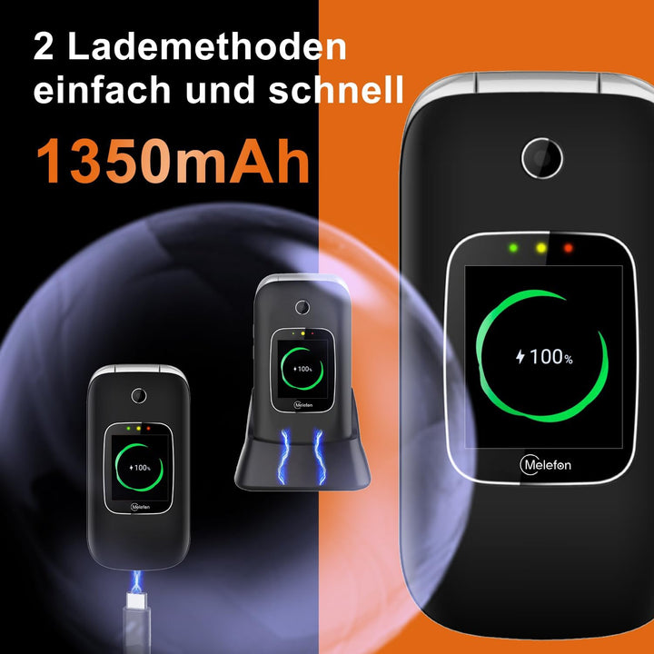 Melefon 4G Flip Handy für ältere Menschen, Telefon mit grosser Taste, lauter Lautstärke, 2,4+1,44 Zo