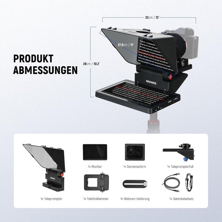 NEEWER 2 in 1 Teleprompter 11 Zoll mit Monitor, unterstützt Bildschirmspiegelung, tragbarer Prompter