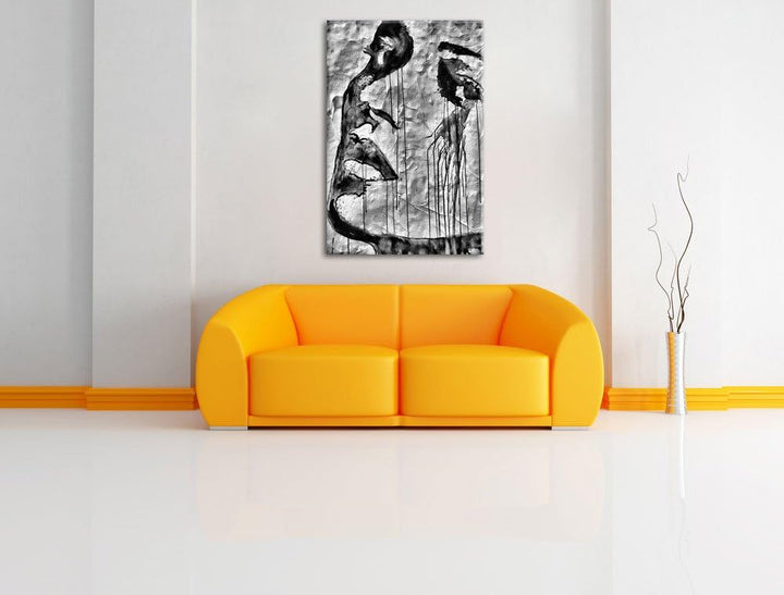Monocrome, Abstrakt Frau, Format: 100x70 auf Leinwand, XXL riesige Bilder fertig gerahmt mit Keilrah