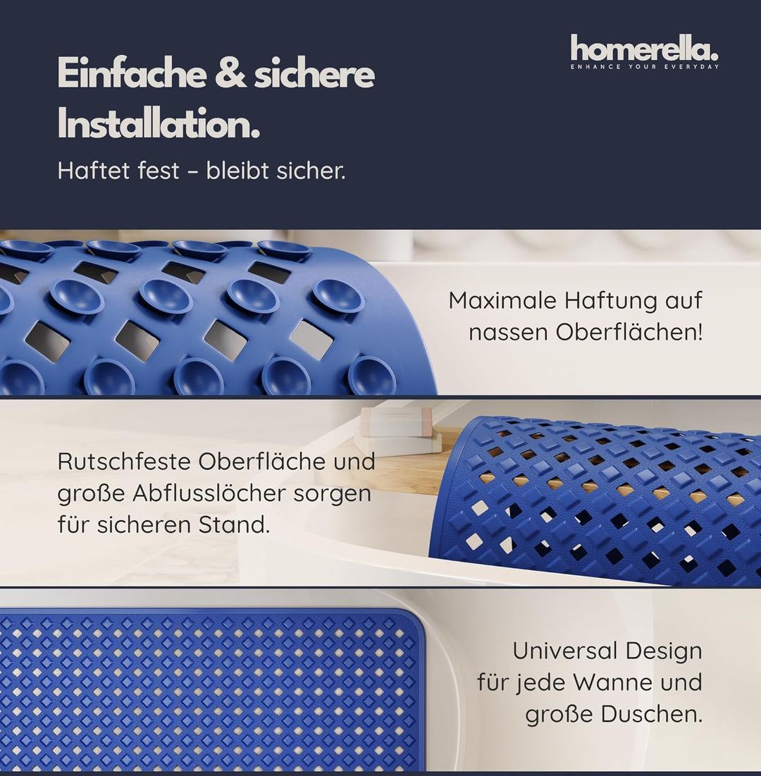 homerella® Badewannenmatte rutschfest 88x39cm, INKL. HAKEN, Rutschfeste Badematte BPA frei, Duschmat
