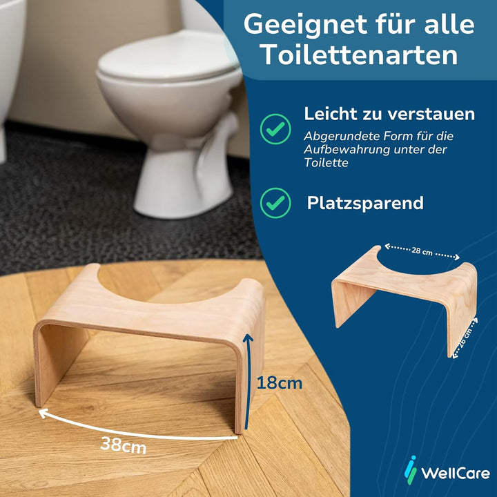 WELL CARE Physiologischer Toilettenhocker Holz - Made in France - WC Hocker - Ermöglicht hockende Po