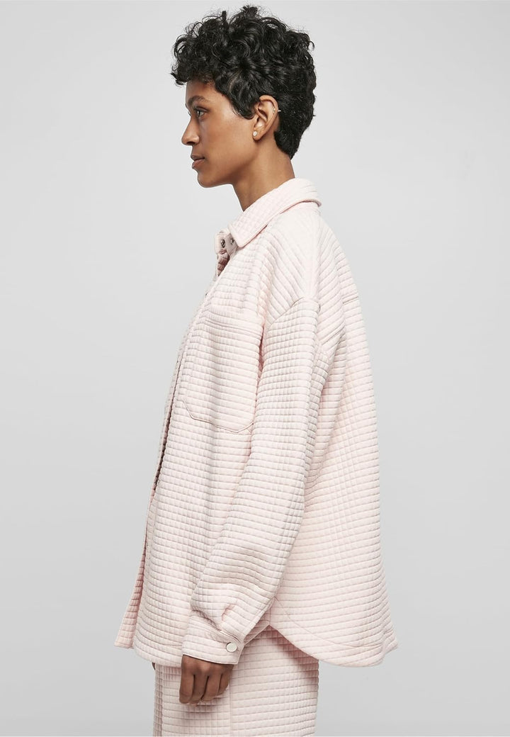 Urban Classics Damen Ladies Quilted Sweat Overshirt Strickjacke S Rosa, S Rosa