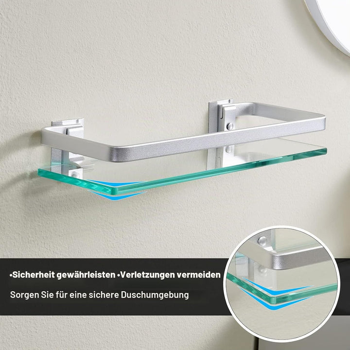 KES Duschregal Glas 8mm Hartglas Duschablage Ablage Dusche Glasablage für Badezimmer Wandregal Glasr
