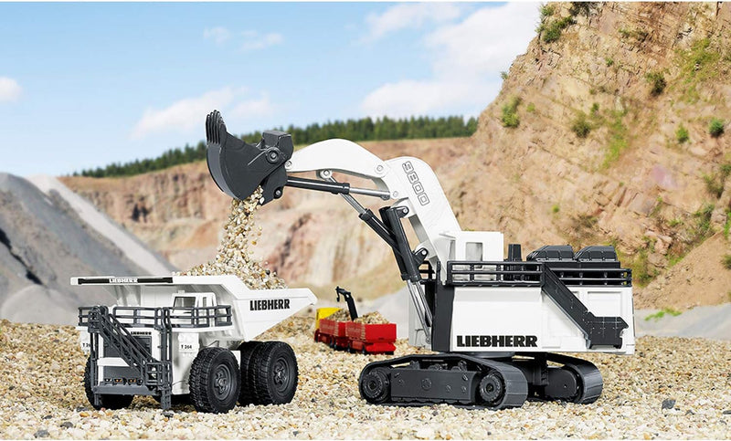 siku 1798, Liebherr R9800 Mining-Bagger, 1:87, Metall/Kunststoff, Weiss, Funktionsfähige Klappschauf