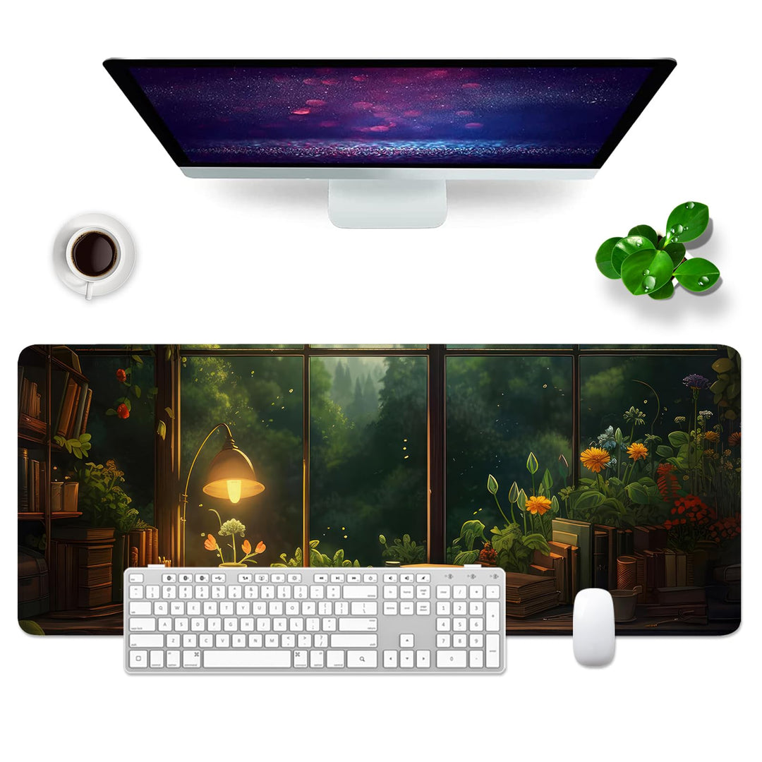 Mauspad Grün Schreibtischunterlage Blumen 80x30cm Mousepad XL Gross Mauspad Nacht Computer PC Tastat