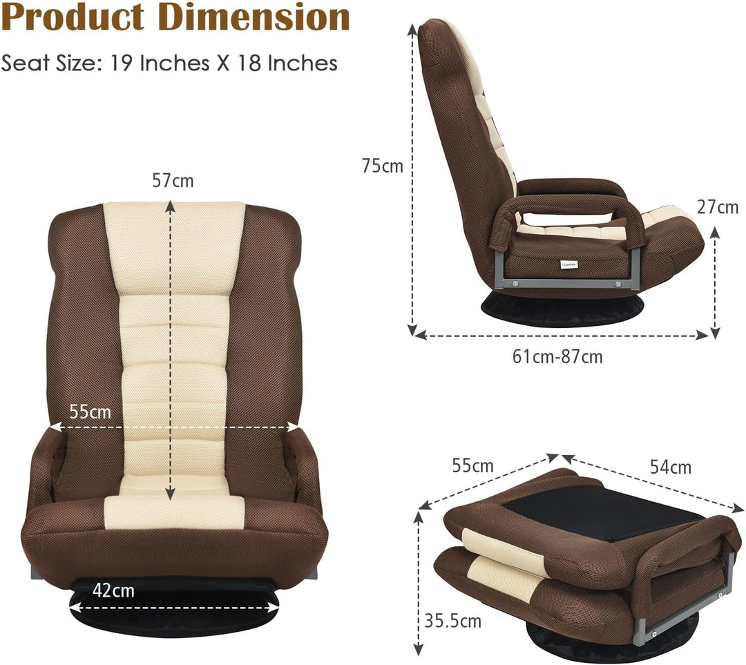 LIFEZEAL Bodenstuhl 360° drehbar, Gepolsterter Bodensessel mit 5 Stufen verstellbar, Sitzkissen mit