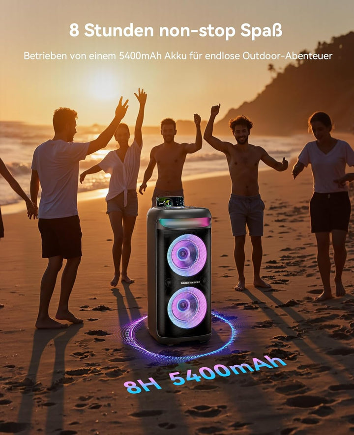 GKD60 Karaoke Maschine mit 2 Mikrofonen 4-13 Stunden Akkulaufzeit Karaoke Anlage 500W Spitzenleistun