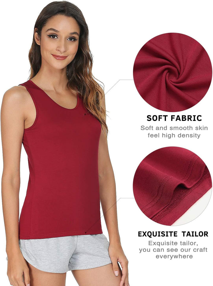 vislivin Elastische Tank Tops für Damen Unterhemden 3/4er Pack S 3er Pack - Schwarz/Weiss/Weinrot, S