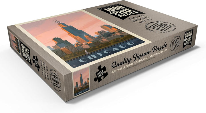 Chicago Skyline: Lake Michigan, Vintage Poster - Premium 1000 Teile Puzzle - MyPuzzle Sonderkollekti