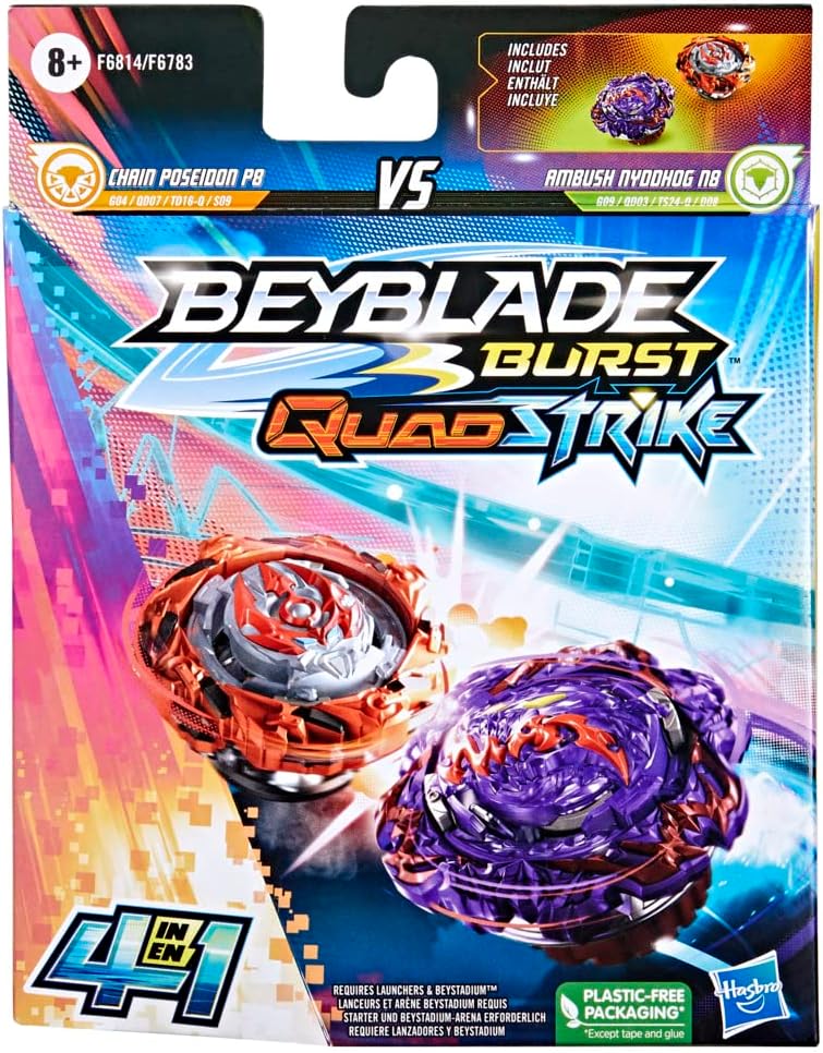 Beyblade Burst QuadStrike Dual Pack 2 x Wettkampfkreisel Ambush Nyddhog N8 und Chain Poseidon P8 Amb