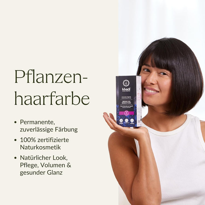 khadi REINES INDIGO Pflanzenhaarfarbe, Lässt Dein Haar in einem geheimnisvoll-tiefen Blauschwarz ers