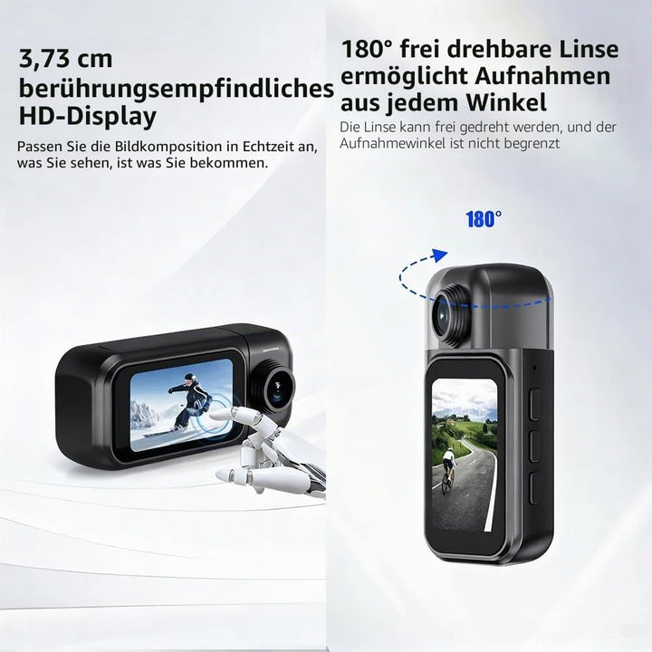 4K Mini Action Kamera WLAN, Daumengrösse mit 1,47” Touchscreen &amp; 180° Drehbarer Linse, Magnetische B