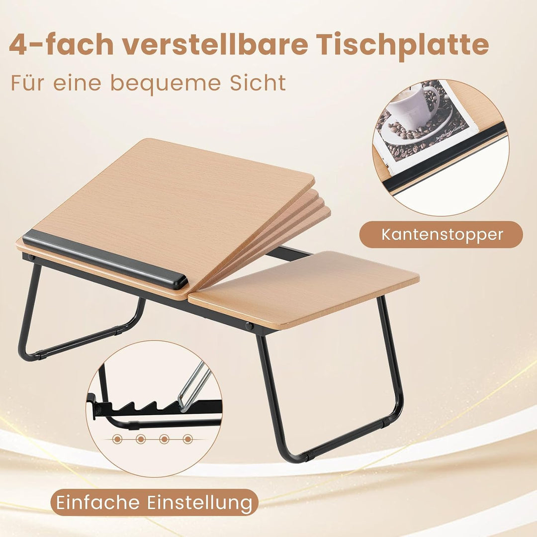 COSTWAY Laptoptisch klappbar, 4-Fach höhenverstellbar, Betttisch Notebooktisch faltbar, Betttablett