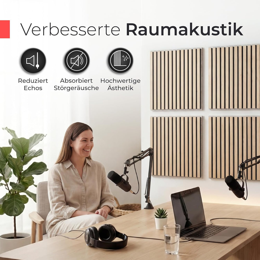 Akustikpaneele Holz – 3er-Set | 60x60cm | Echtholz Eiche & Akustikfilz Grau – 3D Wandpaneele für Sch