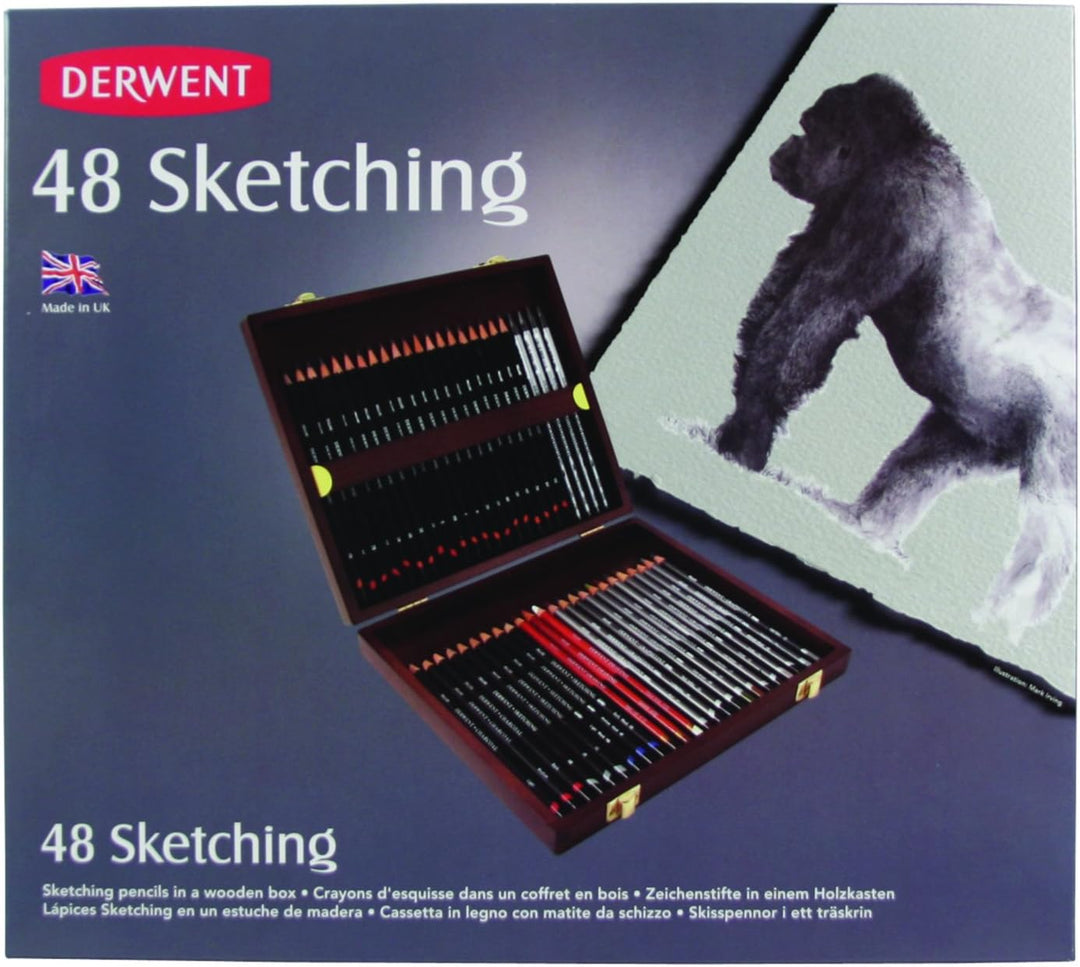 Derwent Sketching Collection, Kollektion von Bleistiften und Skizzierstiften in einer Geschenk-Box a