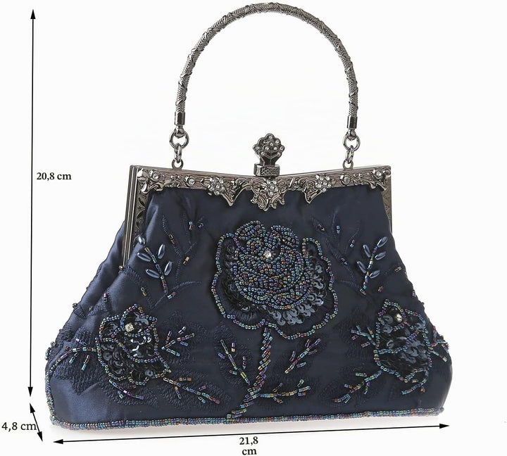 DA BODAN Vintage Floral Perlen Strass Stickerei Clutch Pailletten Hochzeit Party Abschlussball Tasch