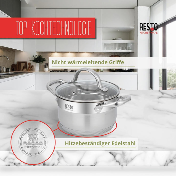 RESTO Edelstahl 18/10 Kochtopf Suppentopf Bratentopf - für alle Herdarten - Topf mit hitzebeständige