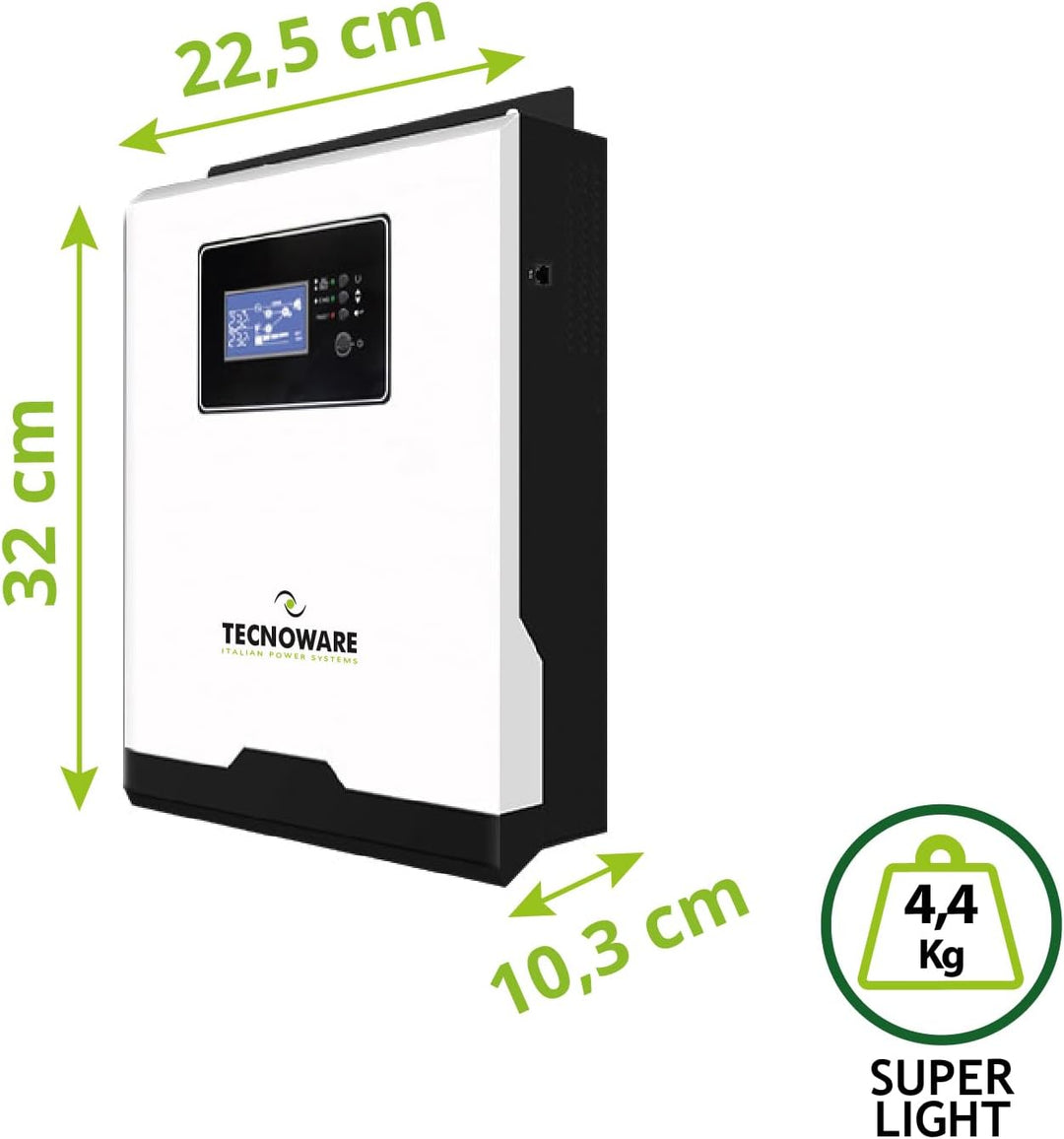Tecnoware 1200 VA ATA Hybrid-Solarstrom-Wechselrichter - 12V-Batterie – 15V-80V-Solar-Regler MPPT –