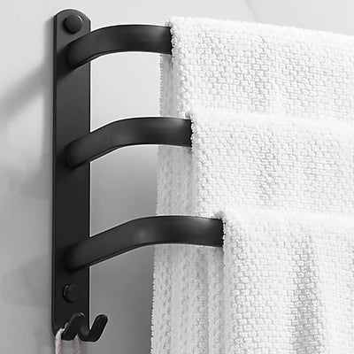 Badezimmer Handtuchhalter, Handtuchregal Schwarz Matt Handtuchstange mit Handtuchhaltern und Haken-D