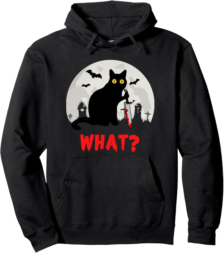 Katze What? Halloween Schwarze Katze mit Messer - Lustig What Cat Pullover Hoodie