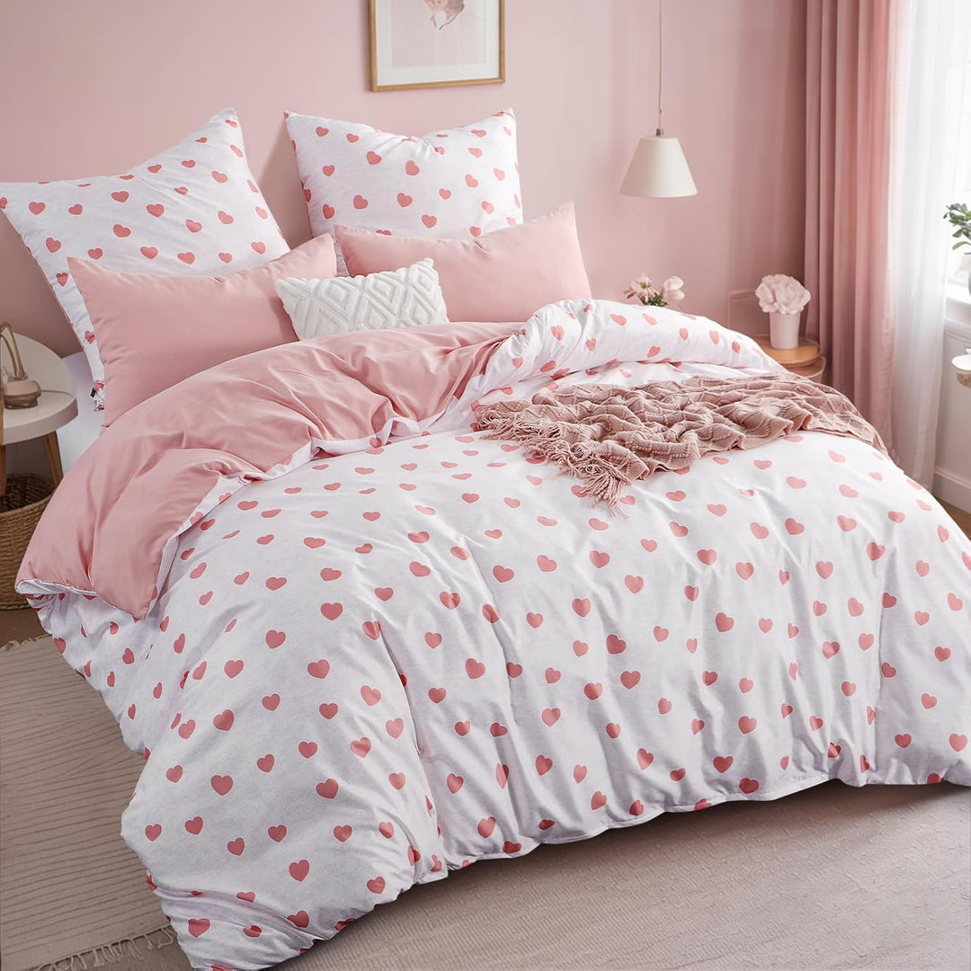 RUIKASI Bettwäsche 155x220 2 teilig Rosa - Bettbezug 155 x 220 Set mit Herzen, Bettwäsche-Sets 155x2