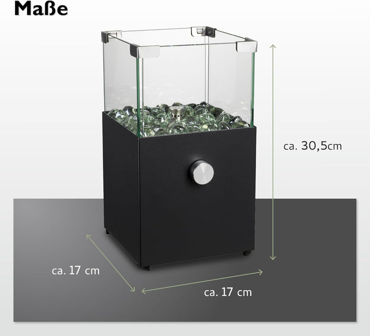 tepro Tischgasfeuerstelle Vulena, eckig, Edelstahl-Brenner 0,9 kW, integrierter Glas-Windschutz, mit