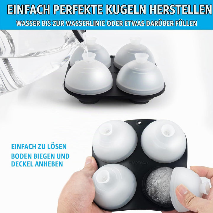 HONYAO Eiswürfelform Kugel Silikon mit Deckel, Runde Eiskugelform BPA Frei, Faltbar Auslaufsicher 6c