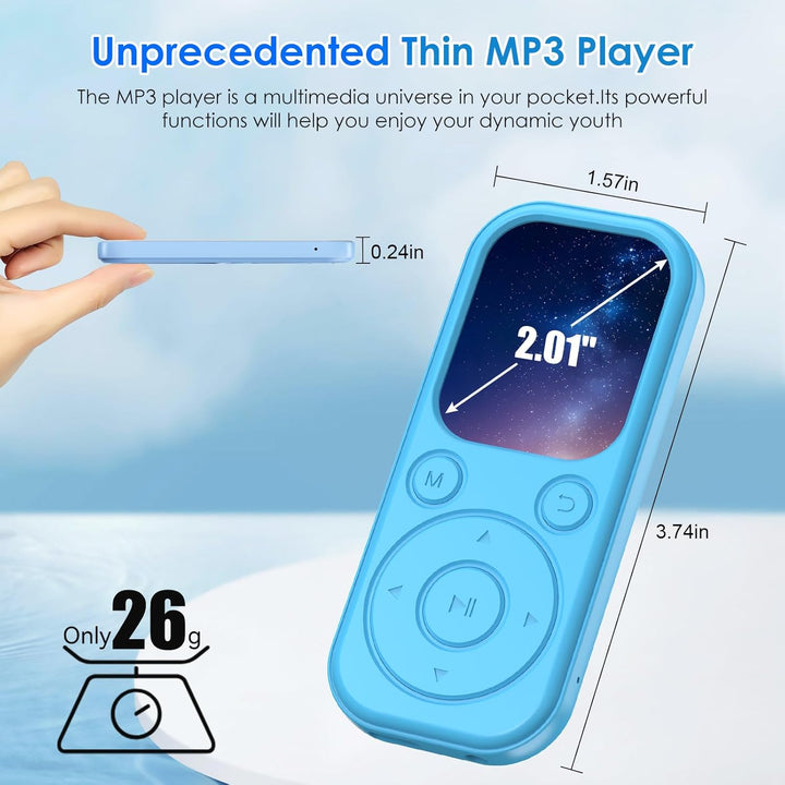 64GB MP3 Player Bluetooth 2,01 Zoll Tragbare MP3-Player mit Ultra-HD-Bildschirm 300mAh Akku HiFi Sou