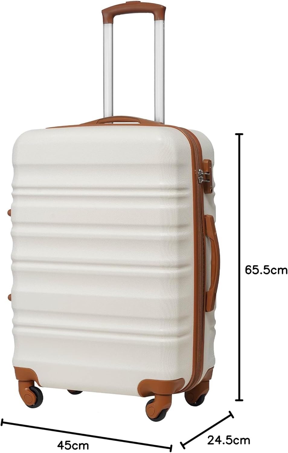 COOLIFE Hartschalen-Koffer Trolley Rollkoffer Reisekoffer mit TSA-Schloss und 4 Rollen (Weiss/Braun,