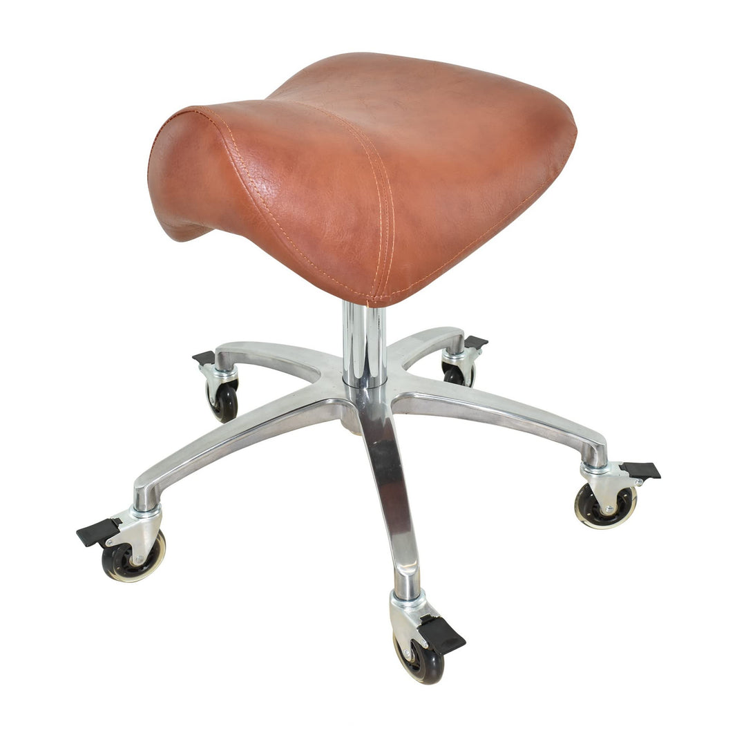 Premium Sattelhocker Hellbraun mit Bremse, Sattelstuhl für Rückenentlastung, Rollhocker höhenverstel