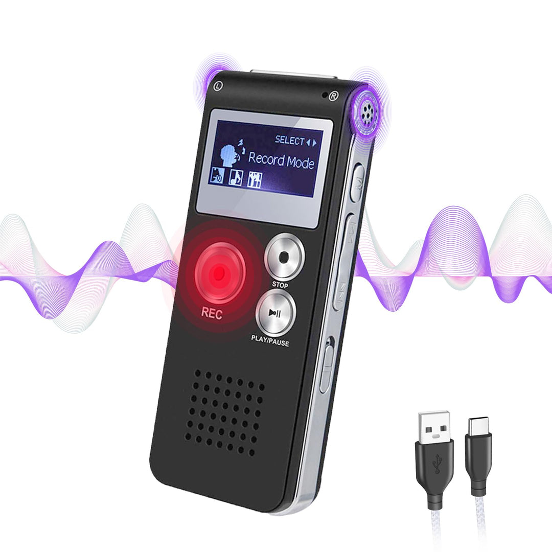 Digitales Diktiergerät, 64 GB, Sprachaktivierung – HD-Audiorekorder 1536 kbps, tragbar, MP3 für Meet