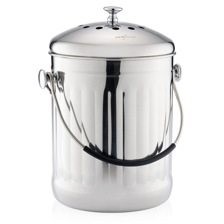 RED FACTOR Premium Kompostbehälter Küche Aus Edelstahl Geruchlos - Bio Mülleimer - Inklusive Kostenl