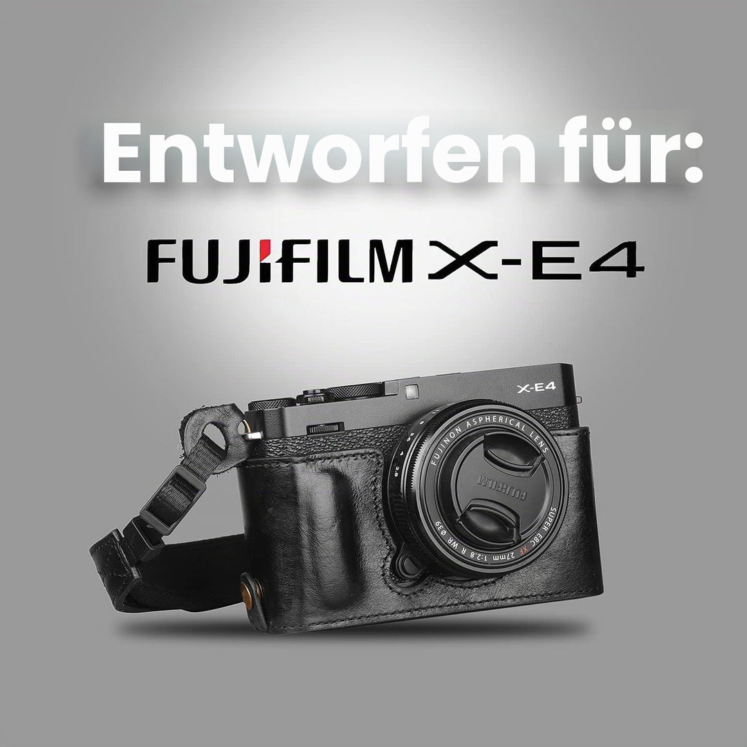 MegaGear Ever Ready Echtleder Kamera-Halbtasche mit Trageriemen kompatibel mit Fujifilm X Series X-E
