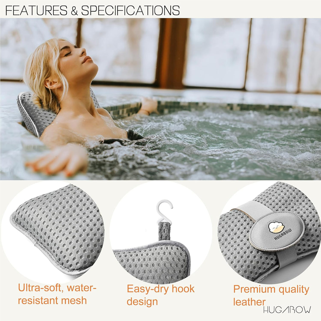 Grosses Kissen für Whirlpool (grau), Spa und Chaiselongue – Universal-Kopfstütze und Nackenstützkiss