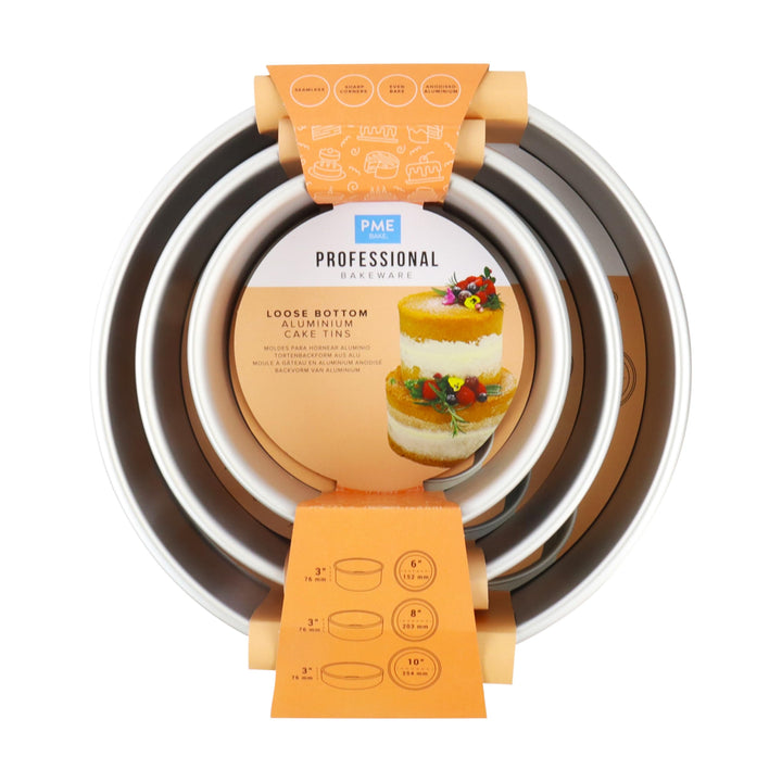 PME Lockerer Boden Runder Kuchenformensatz mit 3-76mm tiefen Formen 3er Set, 3er Set