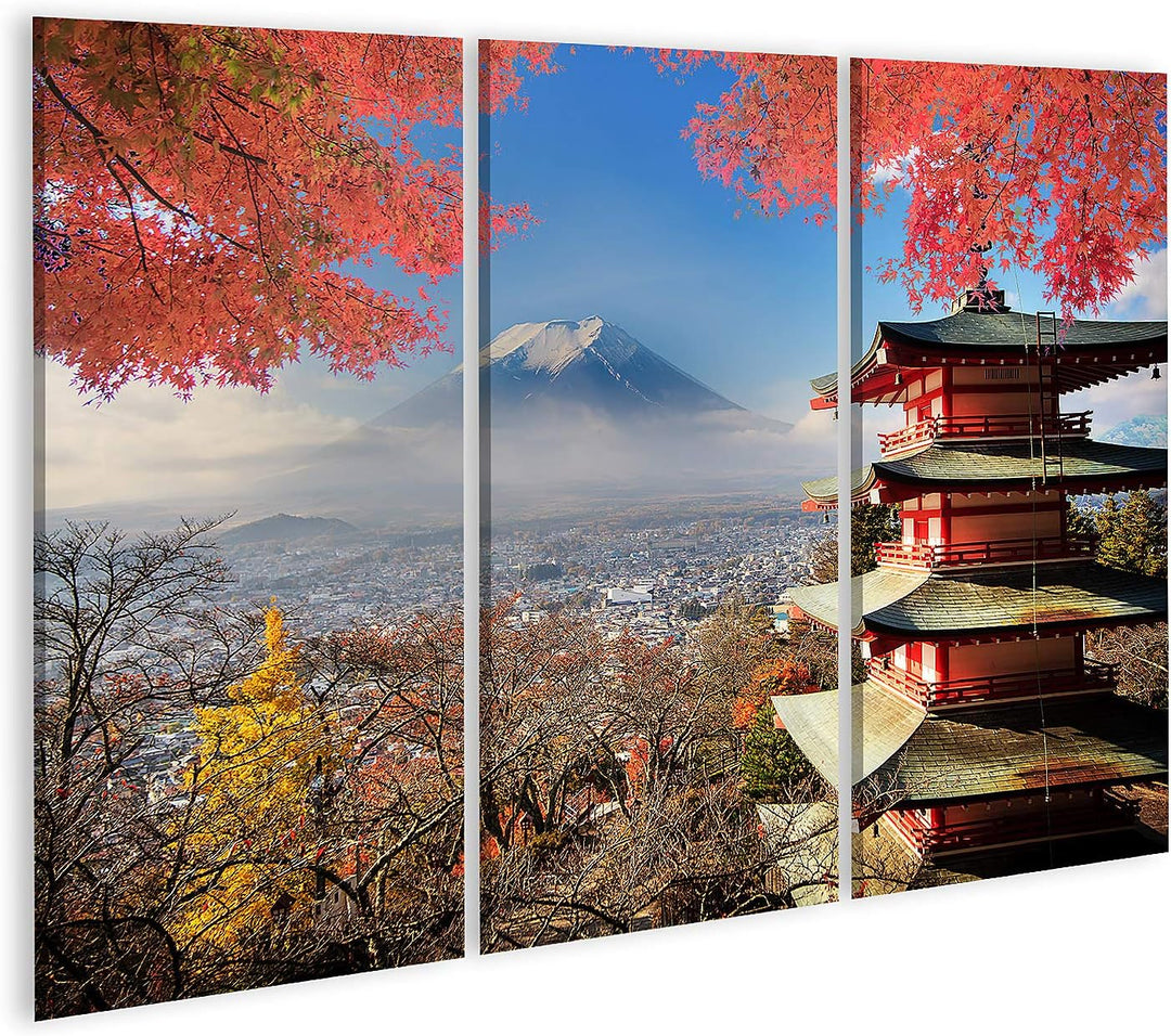 islandburner Bild auf Leinwand Berg Fuji Herbstfarben Japan Bilder Wandbilder Poster, Leinwand 130x8